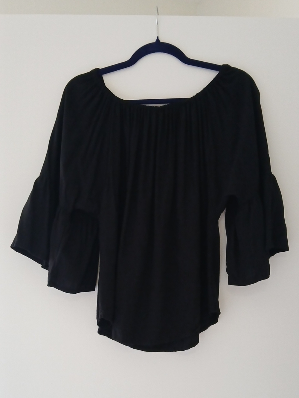 PI Paradise Island Black Off-Shoulder Peasant Blouse - Women Tops Sz. Med. Nwot